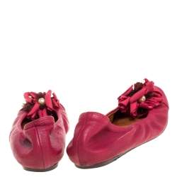 Pre Owned Lanvin Magenta Leather Ballet Flats Size 38