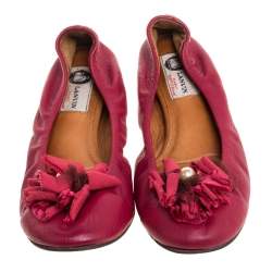 Pre Owned Lanvin Magenta Leather Ballet Flats Size 38