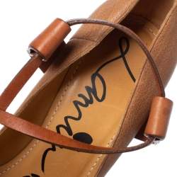 Lanvin Beige/Brown Leather Ankle Strap Platform Pumps 39
