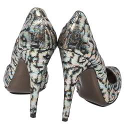 Pre Owned Lanvin Multicolor Shimmer Fabric Slip On Pumps Size 38.5