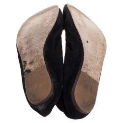 Pre Owned Lanvin Black Suede Crystal Embellished Ballet Flats Size 38