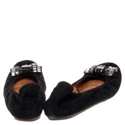 Pre Owned Lanvin Black Suede Crystal Embellished Ballet Flats Size 38