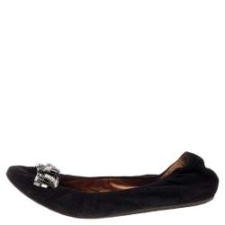 Pre Owned Lanvin Black Suede Crystal Embellished Ballet Flats Size 38