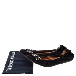 Pre Owned Lanvin Black Suede Crystal Embellished Ballet Flats Size 38