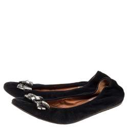 Pre Owned Lanvin Black Suede Crystal Embellished Ballet Flats Size 38
