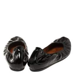 Pre Owned Lanvin Black Patent Leather Scrunch Ballet Flats Size 42