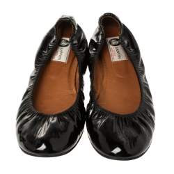 Pre Owned Lanvin Black Patent Leather Scrunch Ballet Flats Size 42