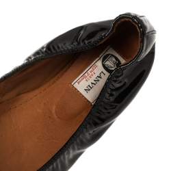 Pre Owned Lanvin Black Patent Leather Scrunch Ballet Flats Size 42