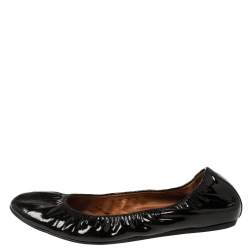 Pre Owned Lanvin Black Patent Leather Scrunch Ballet Flats Size 42