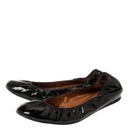 Pre Owned Lanvin Black Patent Leather Scrunch Ballet Flats Size 42