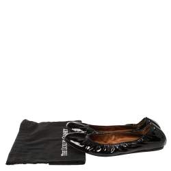 Pre Owned Lanvin Black Patent Leather Scrunch Ballet Flats Size 42
