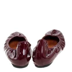 Pre Owned Lanvin Burgundy Patent Leather Scrunch Ballet Flats Size 42