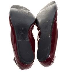 Pre Owned Lanvin Burgundy Patent Leather Scrunch Ballet Flats Size 42