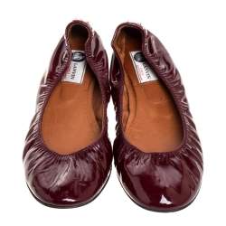 Pre Owned Lanvin Burgundy Patent Leather Scrunch Ballet Flats Size 42