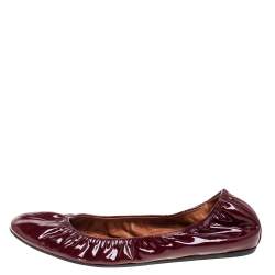 Pre Owned Lanvin Burgundy Patent Leather Scrunch Ballet Flats Size 42