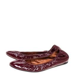 Pre Owned Lanvin Burgundy Patent Leather Scrunch Ballet Flats Size 42