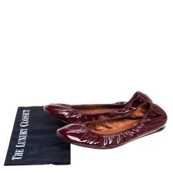 Pre Owned Lanvin Burgundy Patent Leather Scrunch Ballet Flats Size 42
