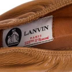 Pre Owned Lanvin Brown/White Leather Scrunch Ballet Flats Size 42
