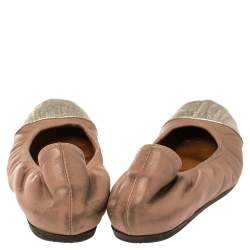 Lanvin Nude/Silver Leather Scrunch Ballet Flats Size 37