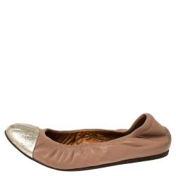 Lanvin Nude/Silver Leather Scrunch Ballet Flats Size 37
