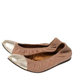 Lanvin Nude/Silver Leather Scrunch Ballet Flats Size 37