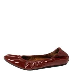 Lanvin Red Patent Leather Scrunch Ballet Flats Size 38