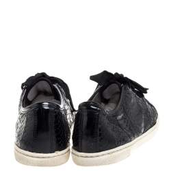 Pre Owned Lanvin Black Python Embossed Leather and Patent Leather Lace Up Sneakers Size 38
