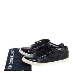 Pre Owned Lanvin Black Python Embossed Leather and Patent Leather Lace Up Sneakers Size 38