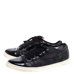 Pre Owned Lanvin Black Python Embossed Leather and Patent Leather Lace Up Sneakers Size 38