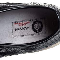 Pre Owned Lanvin Black Python Embossed Leather and Patent Leather Lace Up Sneakers Size 38