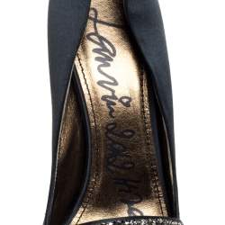 Lanvin Dark Green Satin Crystal Embellished Open Toe Platform Pumps Size 36