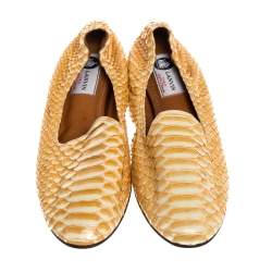 Pre Owned Lanvin Yellow Python Scrunch Smoking Slippers Size 40