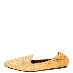 Pre Owned Lanvin Yellow Python Scrunch Smoking Slippers Size 40