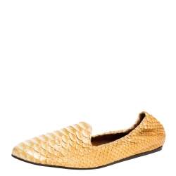 Pre Owned Lanvin Yellow Python Scrunch Smoking Slippers Size 40