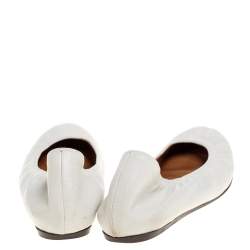 Pre Owned Lanvin White Leather Scrunch Ballet Flats Size 37.5