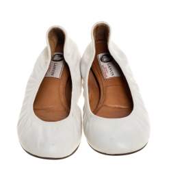 Pre Owned Lanvin White Leather Scrunch Ballet Flats Size 37.5