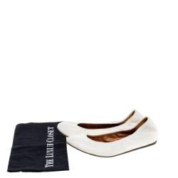 Pre Owned Lanvin White Leather Scrunch Ballet Flats Size 37.5