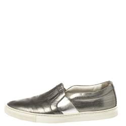 Lanvin Metallic Grey Leather Slip On Sneakers Size 37