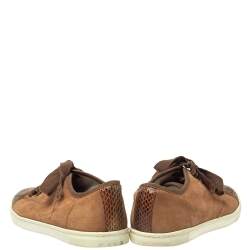 Lanvin Brown  Nubuck Leather And Glitter Python Cap Toe Sneakers Size 39.5