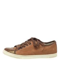 Lanvin Brown  Nubuck Leather And Glitter Python Cap Toe Sneakers Size 39.5