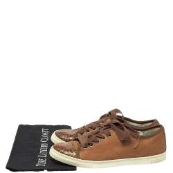 Lanvin Brown  Nubuck Leather And Glitter Python Cap Toe Sneakers Size 39.5