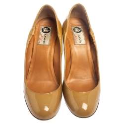 Pre Owned Lanvin Beige Patent Leather Wedges Pumps Size 37