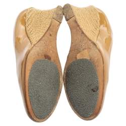 Pre Owned Lanvin Beige Patent Leather Wedges Pumps Size 37
