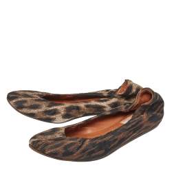 Lanvin Black/Brown Brocade Fabric Leopard Print Ballet Flats Size 39