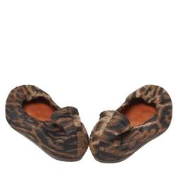 Lanvin Black/Brown Brocade Fabric Leopard Print Ballet Flats Size 39