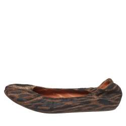 Lanvin Black/Brown Brocade Fabric Leopard Print Ballet Flats Size 39