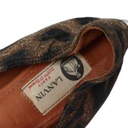 Lanvin Black/Brown Brocade Fabric Leopard Print Ballet Flats Size 39