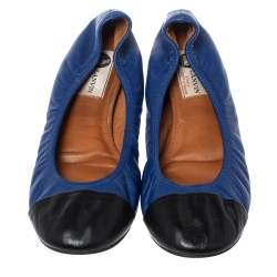 Pre Owned Lanvin Blue Leather Cap Toe Ballet Flats Size 39