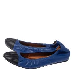 Pre Owned Lanvin Blue Leather Cap Toe Ballet Flats Size 39