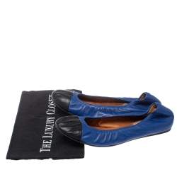 Pre Owned Lanvin Blue Leather Cap Toe Ballet Flats Size 39